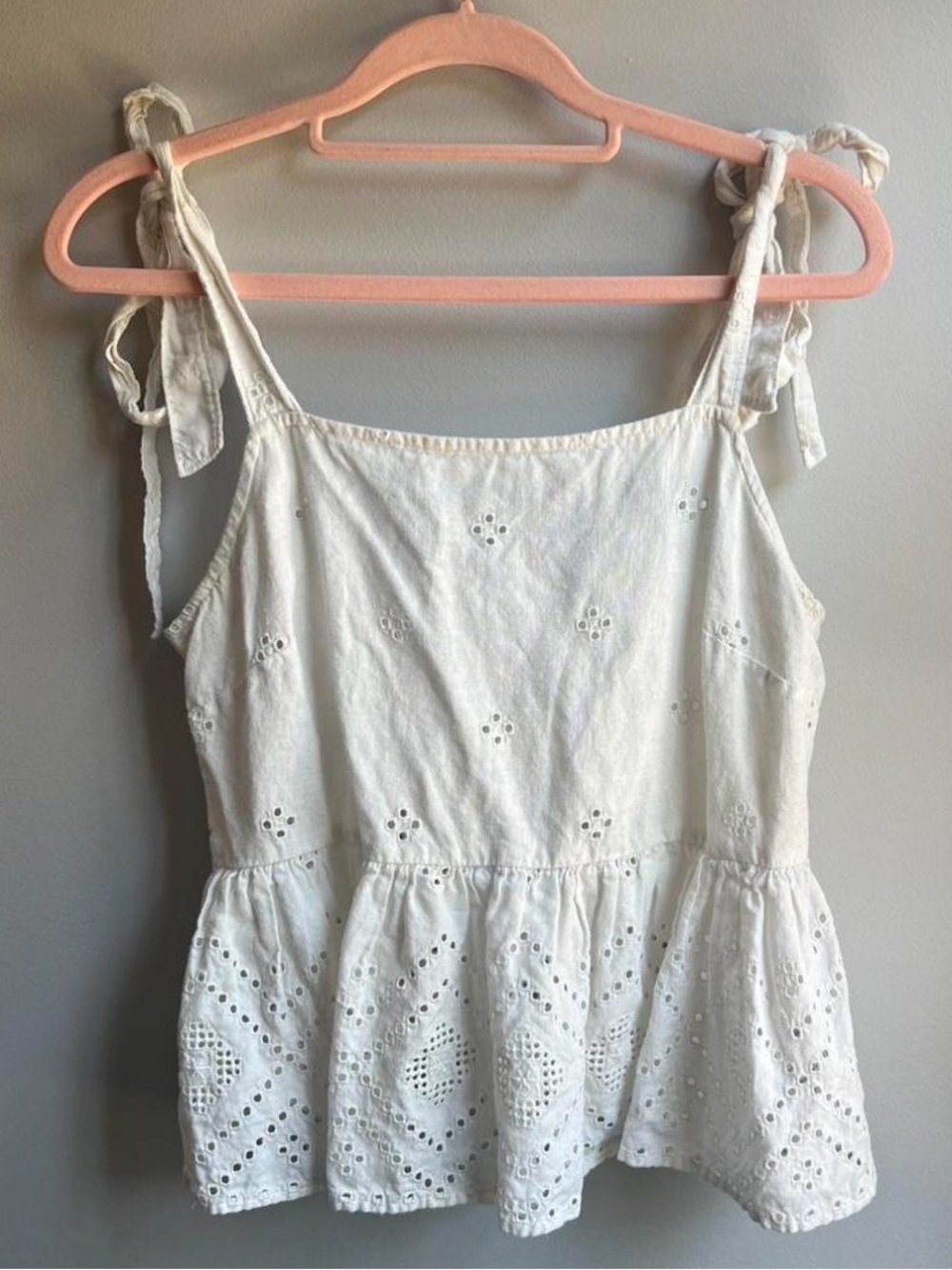 Madewell Ivory Eyelet Tie-Strap Peplum Camisole